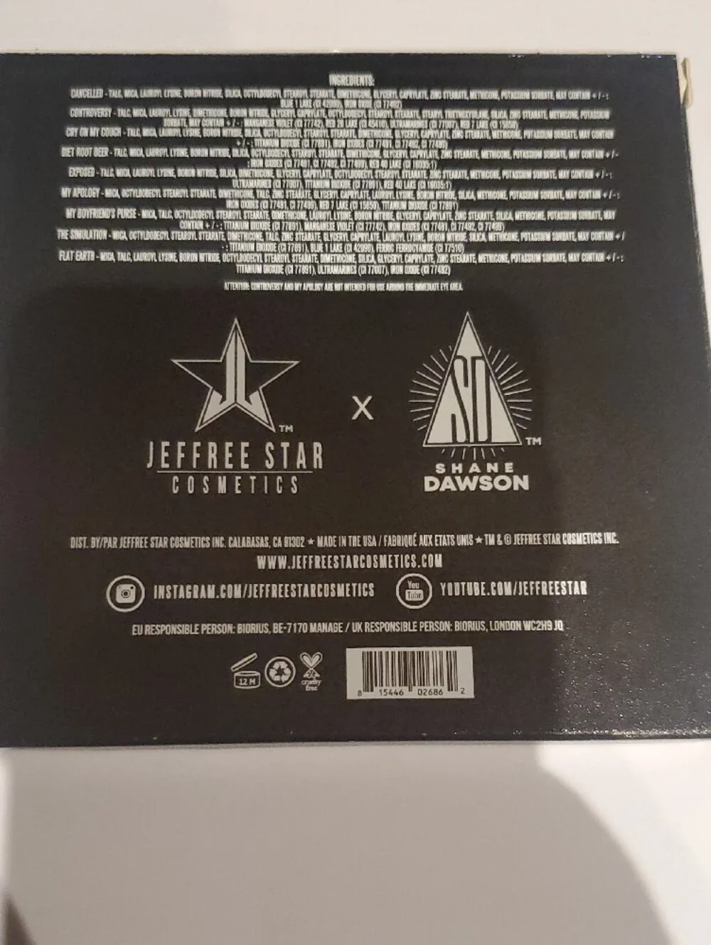Jeffree Star Cosmetics Black Collaboration Palette Back Cover